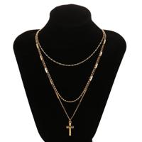 Vrouwenhand gemaakte multi kettingen Kruis hanger ketting (goud)