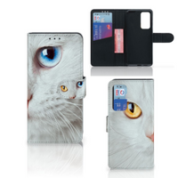 Huawei P40 Telefoonhoesje met Pasjes Witte Kat - thumbnail