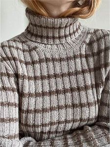 Women's Retro Contrast Striped Turtleneck Bottoming Sweater