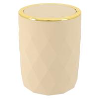 Badkamer prullenbak Diamond - beige - kunststof - 19 x 24 cm