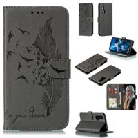 Feather patroon Litchi textuur horizontale Flip lederen draagtas met portemonnee & houder & kaartsleuven voor Huawei Honor 20 Pro (grijs)