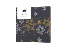 Servetten Snow Glitter Black 3-laags tissue 24 x 24 cm - Duni