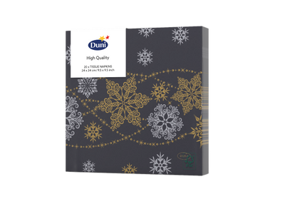 Servetten Snow Glitter Black 3-laags tissue 24 x 24 cm Duni - Duni Servetten Snow Glitter Black 3-laags tissue 24 x 24 cm Duni - Duni