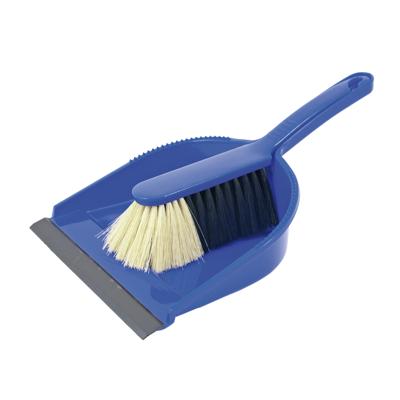 Stoffer en blik - 2x - kunststof - 36 x 23 cm - donkerblauw - met rubber rand