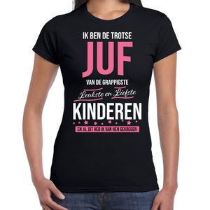 Trotse juf kado shirt zwart met wit en roze letters voor dames 2XL  -