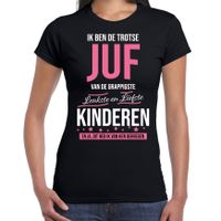 Trotse juf kado shirt zwart met wit en roze letters voor dames 2XL  -