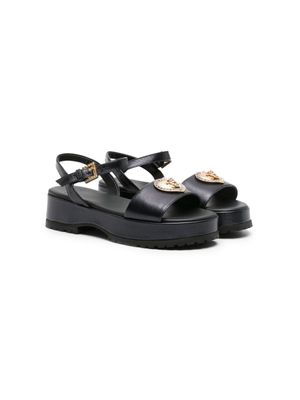 Versace Kids sandales en cuir à plaque Medusa - Noir