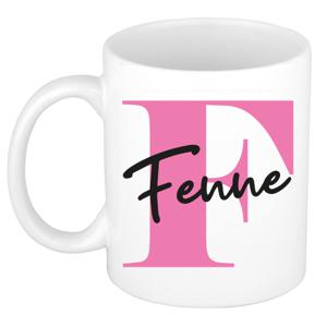 Naam mok Fenne - roze - wit - keramiek - 300 ml - verjaardag/cadeau beker