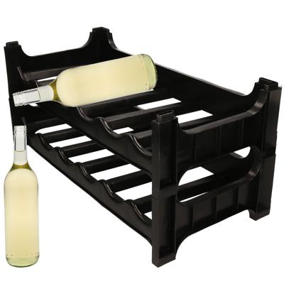 Wijnflessenrek stapelbaar - 12x flessen - zwart - kunststof wijnrek