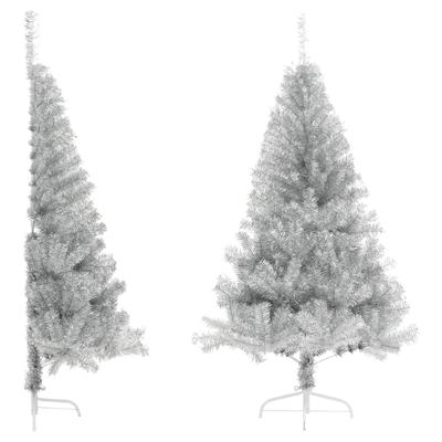 VidaXL Kunstkerstboom half met standaard 120 cm pet zilverkleurig