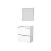 Basic-Line Basic 39 badkamermeubelset - 60x39cm - greeploos - 2 lades - acryl wastafel - 0 kraangaten - Spiegel - MDF lak Ice White 1810261