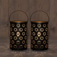 Anna Collection Led sfeer lantaarn - 2x - zwart met sterren - B12 x H19 cm - voor buiten Anna Collection Led sfeer lantaarn - 2x - zwart met sterren - B12 x H19 cm - voor buiten