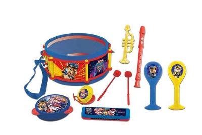 PAT PATROUILLE - Set van 7 muziekinstrumenten - drum, maracas, castagnetten, mondharmonica, fluit, trompet en tamboerijn