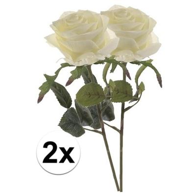 Kunstbloem roos Simone - 2x - wit - 45 cm - decoratie bloemen