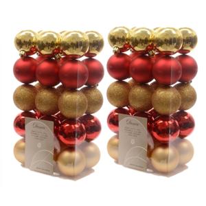 Decoris kerstballen - 60x st - goud en rood - D6 cm - kunststof - kerstversiering