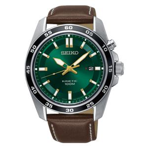 Seiko SKA791P1 Horloge Kinetic Analoog staal-leder zilverkleurig-groen-bruin 42,6 mm