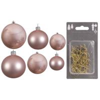 Groot pakket glazen kerstballen 50x lichtroze glans/mat 4-6-8 cm incl haakjes - Kerstbal - thumbnail