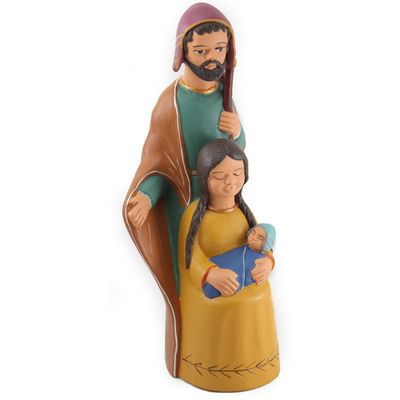 Keramisch Beeldje Jozef, Maria en Kindje Jezus (Geel)