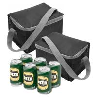 Kleine mini koeltas voor lunch of sixpack blikjes - 6x - zwart - 21 x 15 x 13 cm - draagriem