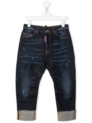 DSQUARED2 KIDS jean délavé à ourlet retroussé - Bleu