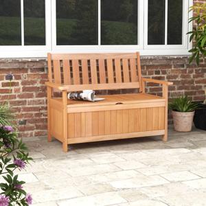 120 cm Opbergbank 129 L Hardhouten Loveseat Grote Ligbox met Lattenbodem Houten Opbergbank voor Achtertuin Tuin Terras