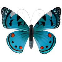 Pro Garden Wanddecoratie vlinder - aqua - 34 x 28 cm - metaal - muurdecoratie / schutting / tuin