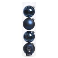 Tubes met 4x donkerblauwe kerstballen van glas 10 cm glans en mat   -