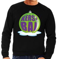 Foute kersttrui kerstbal groen op zwarte sweater voor heren - thumbnail