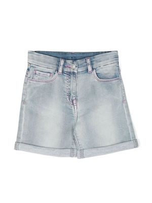Chiara Ferragni Kids short en jean à logo brodé - Bleu