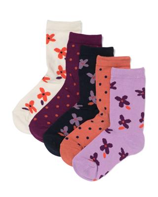 HEMA Kindersokken bloemen - 5 paar lichtpaars (lichtpaars)