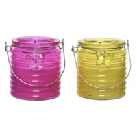 Citronella kaars - 2x - in windlicht - roze en geel - 20 branduren - citrusgeur - geurkaarsen - thumbnail