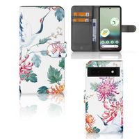 Google Pixel 6A Telefoonhoesje met Pasjes Bird Flowers