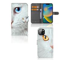 iPhone 14 Plus | Telefoonhoesje | Met pasjeshouder | Witte Kat