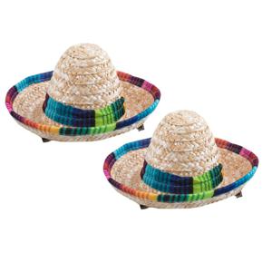 Mexicaanse mini Sombrero hoedje voor dames - 2x - carnaval/verkleed accessoires - multi kleuren - st