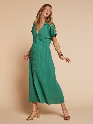 Lange jurk met kraag voor zwangerschap en borstvoeding smaragdgroen