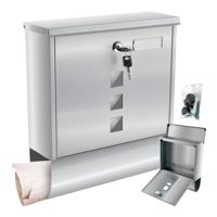 Malatec Brievenbus - zilver - staal - 30 x 34 cm - met slot/sleutel - post - kranten brievenbus
