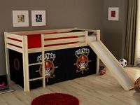 Bed ALIZE met glijbaan 90x200 cm natuurlijke pijnboom tent pirates of the Caribbean