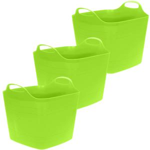 Flexibele emmer - 3x - groen - 25 liter - kunststof - vierkant - 35 x 38 cm