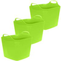 Flexibele emmer - 3x - groen - 25 liter - kunststof - vierkant - 35 x 38 cm