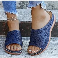 Dames Slippers Grote maten Indoor pantoffels Buiten Strand Effen Kleur Zomer Sleehak Open teen Casual minimalisme Imitatieleer Leegloper Zwart Rood blauw Lightinthebox