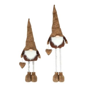 Pluche gnome/dwerg decoratie pop/knuffel bruin met telescopische benen 83 tot 120 cm