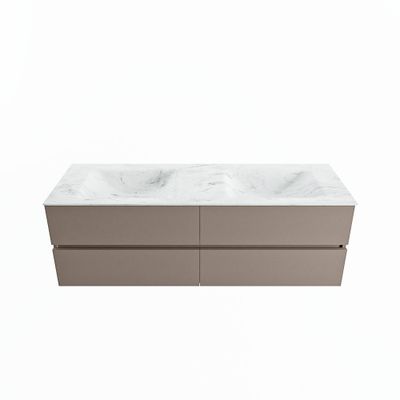 MONDIAZ VICA-DLUX 150cm badmeubel onderkast Smoke 4 lades. Inbouw wastafel CLOUD dubbel 2 kraangaten, kleur Opalo.