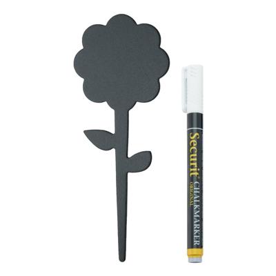 Krijtbordjes van bloemen vormen - op stokje - 5x stuks - 18 cm - met krijtstift
