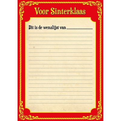 6x Papieren Sinterklaas invul verlanglijstje met kleurplaat