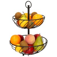 Dubbele etagere fruitschaal/fruitmand rond zwart metaal 27 x 39 cm - thumbnail