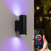 Smart Wandlamp - Wifi + Bluetooth - 11 Watt 690 lumen - Dimbaar - RGBWW - IP54 waterdicht - GU10 - Up & Down lamp - Zwart - Google Home, Amazon Alexa en Siri