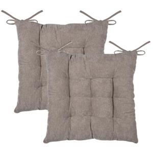 Stof Textile stoelkussen Dandy - 2x - beige - 38 x 38 x 5 cm - touwtjes sluiting - ribcord