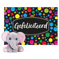 Keel toys - Cadeaukaart Gefeliciteerd met knuffeldier olifant 18 cm - thumbnail