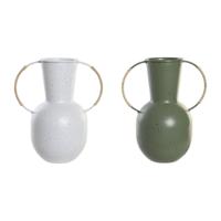 Vaas DKD Home Decor 20 x 13 x 24 cm Metaal Terra cotta Wit Groen (2 Stuks)