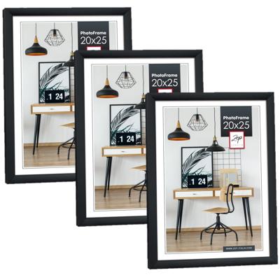 Fotolijst - 3x stuks - zwart - 26 x 21 x 2 cm - kunststof - geschikt voor een foto van 20 x 25 cm